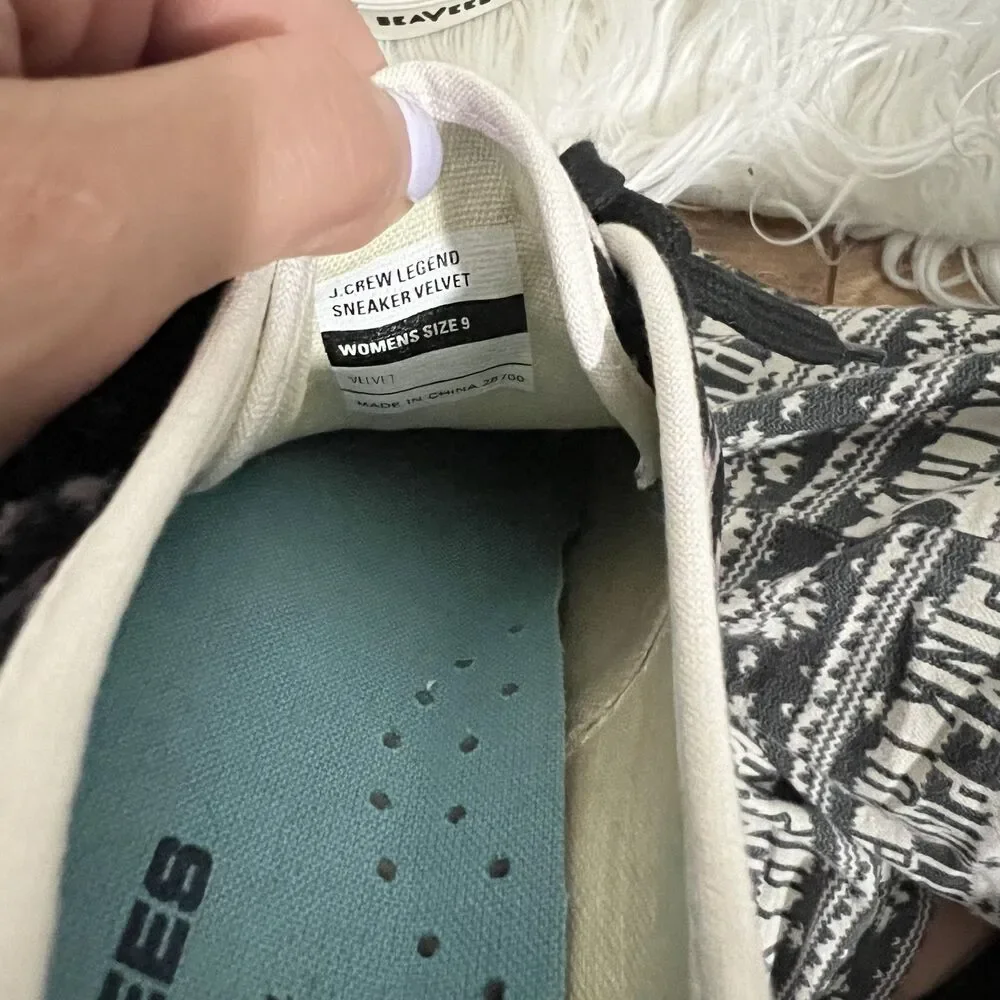 SeaVees for J Crew Shoes Womens Size 9 Black White Velvet Animal Print Sneakers